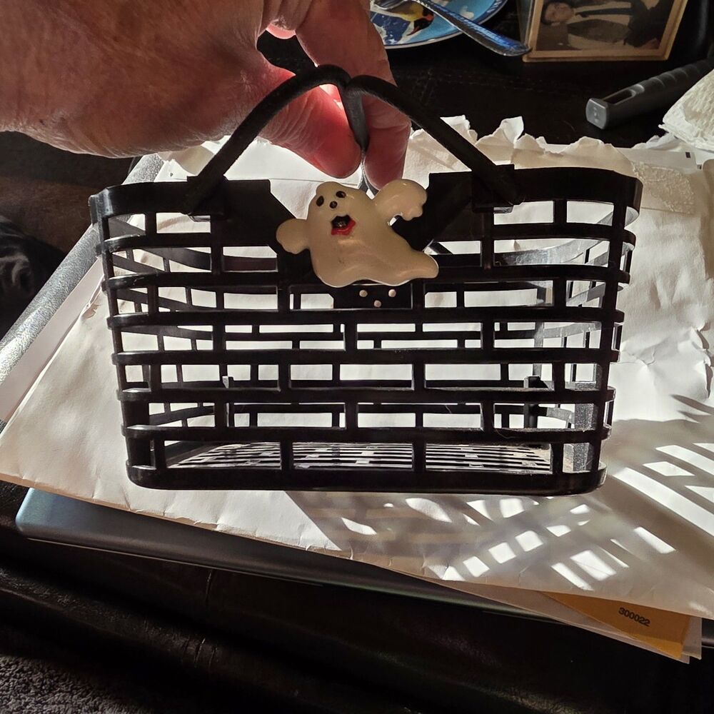 Vintage Halloween Decor - Paper Magic Group Black Plastic Candy Basket Ghosts 97